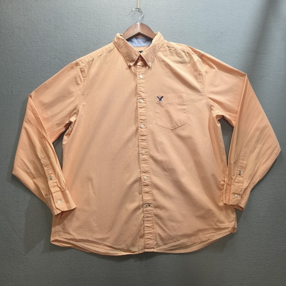 American Eagle Men's Orange Classic Fit Long Sleeve Button Up Shirt Size XL